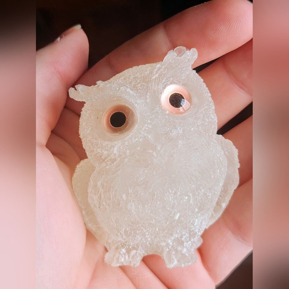 Genuine Tigers Eye or Clear Quartz Chip Resin Owl - Picture 5 of 5
